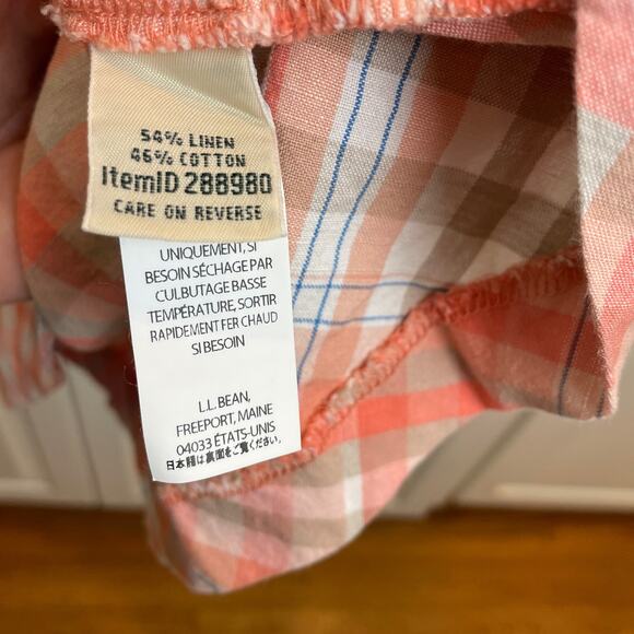 LL Bean Sleeveless Linen Blend Dress Plus Sz 20 Petite Peach/Pink Plaid - Picture 4 of 12